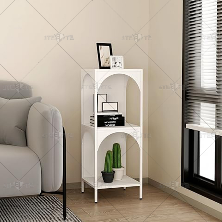 Estantería de Metal Estantería para Sala y Dormitorio Estante de Almacenamiento Lateral Librería de Metal Muebles de Metal